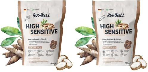 BugBell 800g HighSensitive - Premium Trockenfutter mit Insekten - Hypoallergen Sensitiv Futter für Hunde - Unverträglichkeit & Allergie mit 5 Zutaten - Schonkost Hundefutter trocken für Ausschlussdiät