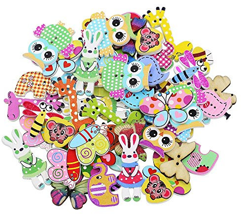 Bluelans® Knöpfe für Kinder Kinderknöpfe Holzknöpfe Knopf Scrapbooking Mischung aus 50 Holzknöpfen in Tierform