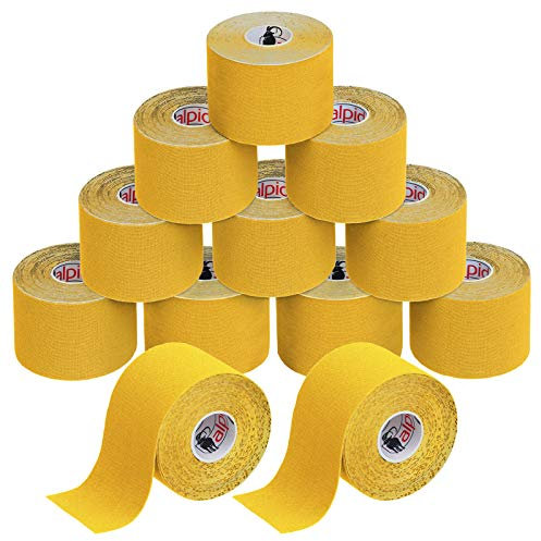 ALPIDEX Kinesiologie Tape 1/3/ 6/12 Rollen Viele Farben 5 m x 5 cm Anwendungsbroschüre Elastisch Wasserfest Hautfreundlich Physio Muskel Tape Set, Farbe:gelb, Menge:12 Rollen