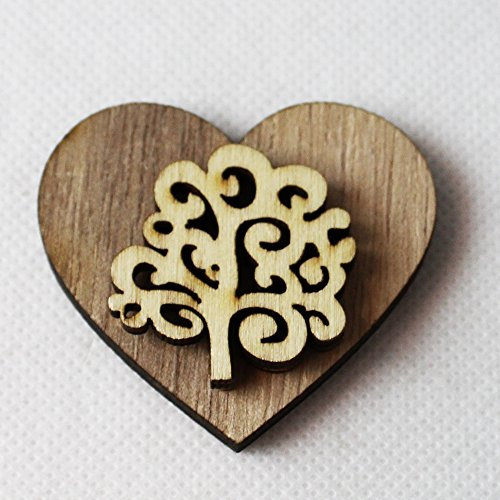 DLM26216 (Kit 12 Pezzi) Magnete Calamita Cuore Albero della Vita in Legno Segnaposto Confettata bomboniera