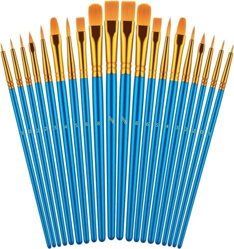 YXQSED 20 Pinceaux Ensemble de Pinceau de Peinture à l'huile, Pinceau de Gouache, Pinceaux d'Aquarelle, Pinceaux de Peinture, Brosse Acrylique avec Manche Bois Parfait pour(Ensemble Bleu)