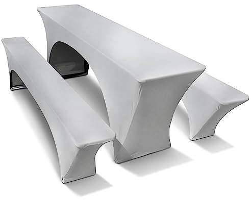 TEXMAXX® Stretch Hussen Bierzeltgarnitur 3-teiliges Set - 50 cm x 220 cm in grau / 2 Bierbank Hussen & Biertisch Husse/Tischdecke Biertisch und Bierbank Auflagen/Hussen für Biertisch