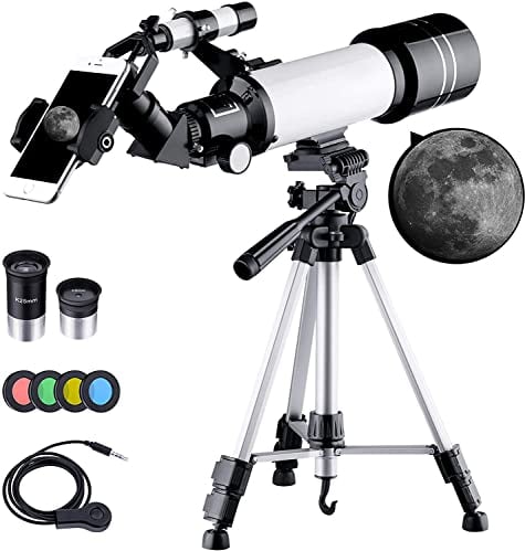 BEBANG Teleskope für Astronomie, tragbares 70-mm-Refraktor-Teleskop für Anfänger und Kinder, mit verstellbarem Stativ, Fotoauslöser, 4 Mondfilter, Handy-Adapterhalterung und Rucksack