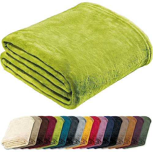 REDBEST Microfaserdecke Amarillo, Fleece-Wohndecke, Sofadecke grün Größe 150x200 cm - kuscheliger Teddyfleece, extra weich warm, pflegeleicht, waschbar