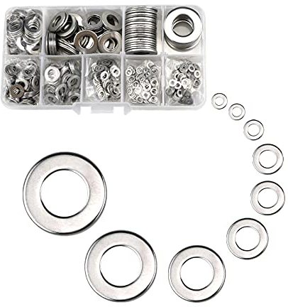 Metall Beilagscheiben Sortiment,600 Stück Edelstahl Flach Unterlegscheiben Set,Runde Unterlegscheiben für Bolzen und Schrauben (M2/M2,5/M3/M4/M5/M6/M8/M10/M12/mm)(Silver)