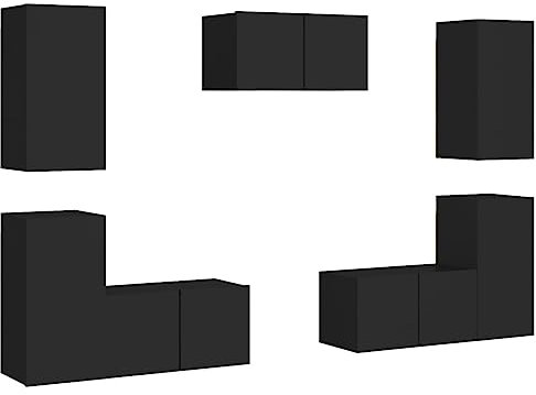 vidaXL Ensemble de Meubles TV 7 pcs, Ensemble d'Armoires de Télévision avec Rangement, Meubles Télé de Salon, Noir Bois d'Ingénierie