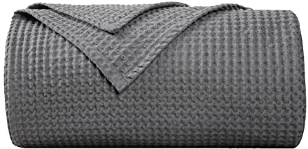 PHF 100% Baumwolle waffledecke Kuschedecke 220x240cm, leicht & atmungsaktiv, perfekt für den Sommer - Oeko-TEX® Zertifiziert - Hotelwäschequalität - Ideal für Sofa Couch Bett, Anthrazit