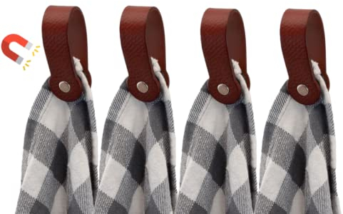 Brute Strength - Magnetischer Geschirrtuch-Handtuchhalter Leder - Cognac - 4 Stück - für Küche – Küchentuchhalter - Haken für Geschirrtücher