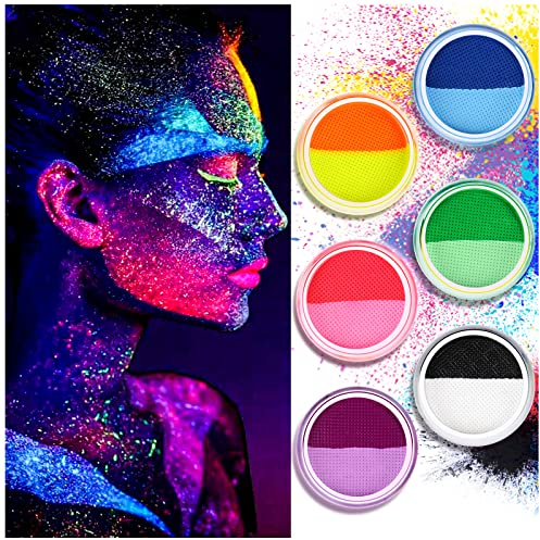 Wasseraktivierter Eyeliner, Glow Neon Cake Paint, 12 Bright Color Hydra Eye Liner, UV Glow Blacklight Luminous Body Face Makeup Paint, Costume Halloween und Club Makeup Art Paint (A)