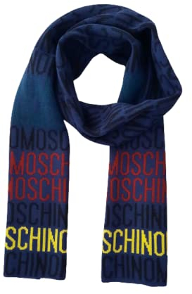 Moschino Schal Navy Blue Reverse Art.50204 Lettering Multicolor, blau, Einheitsgröße