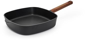 Woll Eco Logic QXR Viereckpfanne - Induktiv -, 28 x 28 cm, 6.5 cm hoch, mit festem nachhaltigem Holzstiel - Geeignet für alle Herdarten, PFAS-frei, Antihaft-Versiegelung, Aluminiumguss
