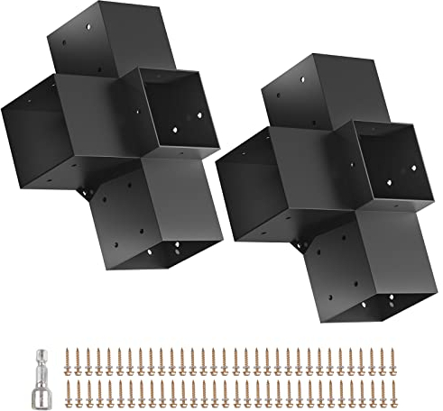 Tocretoare Pergola Kit, 6 x 6 Woodworks Pergola Brackets, 4-Way Right Angle Corner Brackets, Powder-Coated Pergola Hardware Kit Includes 2 Bracket Shoulders (Actual: 5.5x5.5 Inch) Lumber