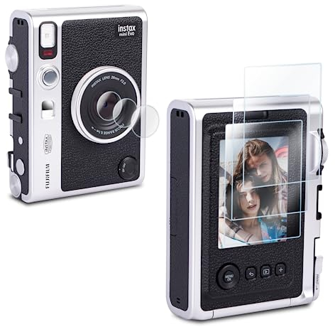 Rieibi [3+3Pack Screen Protector for Fujifilm Instax Mini EVO Instant Camera LCD + Lens PET Flim, 0.25mm 9H Hardness Tempered Glass Film for Fuji instax mini Evo