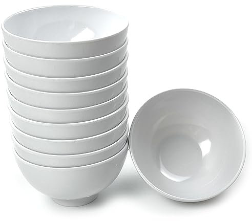 EWEIGEER 4.5-inch Melamine Small Bowls for Cereal Rice Soup Dessert Snack Candy Ice-Cream Pudding Fruit Salad Side Dish Mini Plastic Bowl.(10 PCS) White