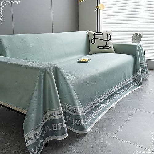 Mesnt Sofa Überzug Schlafsofa, Chenille Sofaschoner Überwurfdecke Sofaschutz für Katze/Hunde Einfarbig mit aufgedruckter englischer Phrase Lichtgrün, 180x420CM
