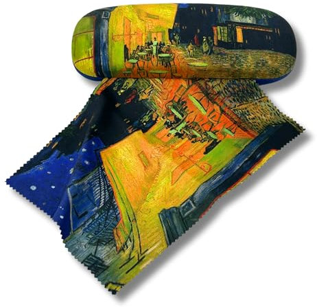 Brillenetui Hardcase mit Stoffbezug und Reinigungstuch aus Mikrofaser - FridolinEdition - Motiv: Cafe de Nuit - Künstler: Vincent Van Gogh