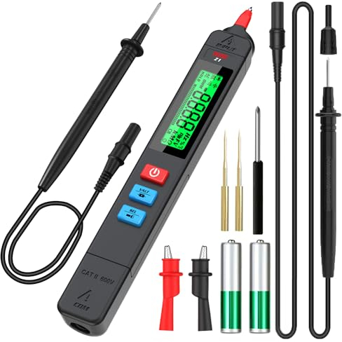 BSIDE Kit Penna Multimetro Digitale Automatico Unipolare con Pinze a Coccodrillo, Sonde di Prova, Cavo di Prova 2m, Tester di Tensione Resistenza Continuità Capacità Diodo Cercafase Senza Contatto
