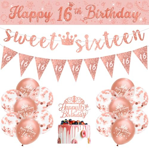 Girls 16th Birthday Decorations Rose Gold Sweet Sixteen Birthday Decorations Girls Happy 16th by RichMoho