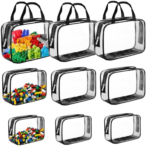 Lotvic 9 Packs Toy Storage Bags, Clear PVC Toy Bags Storage for Kids, Waterproof Toy Organizing Bags, Zippered Toy Storage Bags for Building Blocks, Puzzle, Balls, Pretend Play Toys (9 Pcs)