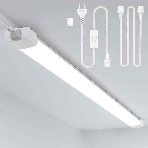 ANTENLICHT LED Feuchtraumleuchte 120CM mit Stecker Plug und Play oder Kabelgebunden, Einfache Reihenschaltung Werkstattlampe mit 36W 5000k Kaltlweiß 3960Lumen, Wasserfest IP65 für Keller Garage, Weiß