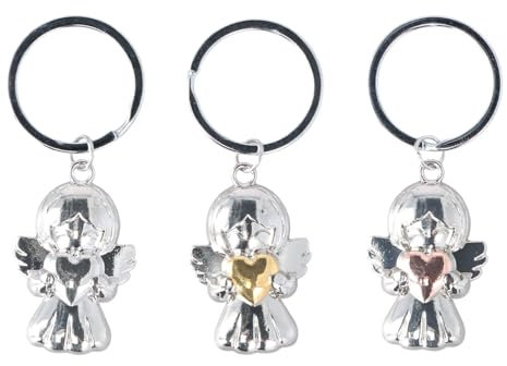 Joyan 3 PCS Llavero de Ángel Decorativo con Corazón Amuleto de la Suerte para Exámenes o Coche, Regalo Dulce para Amigas Mujeres Novias Colegas Ángel Guardián Colgante Llavero de Coche