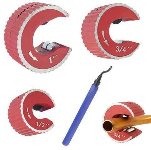 Juego de Cortatubos de Cobre, Con Cortatubos de 1/2, 3/4, 1 Pulgada de Diámetro, Recortadora 152 mm, Corte Liso, Cortatubos Rojo, Adecuado para Cortar Tubos Metálicos (Rojo)