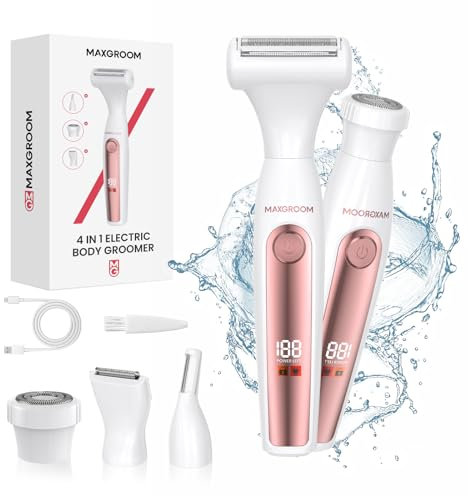 Rasoir Electrique Femme,4 en 1 Rasoir Intime pour Femme,Rasoir Multifonctionnel Femme,Rasoir Électrique Femme USB-C Rechargeable,IPX6 Tondeuse Maillot Femme,pour Corps,Aisselles,Bikini,Sourcils Visage