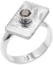 Meteorite Spinner Ring | 925 Sterling Silver Unisex Statement Ring with Smoky Quartz Gemstone Ring Size 6