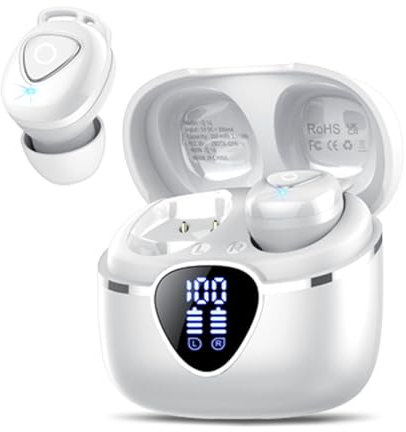 Wireless Earbuds, 2025 Earbuds Bluetooth 5.4 Headphones In Ear with ENC Noise Cancelling Mic, 40H Bluetooth Earphones with HiFi Stereo Comfortable Fit HiFi Stereo IP7 Waterproof Mini Ear Buds, White