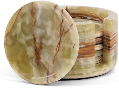 SPESHSTONES Marmor-Untersetzer, Grün, 8,9 cm, rund, Stein-Untersetzer für Getränke mit Halter – ideale Getränkeuntersetzer für Kaffeebar-Accessoires, Geschenke, Esstisch und Heimdekoration, 6 Stück