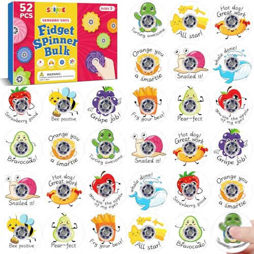 SCIONE 52 Stück Mini Cartoon Figuren Fidget Spinner – Langlebiges Plastik, Leise & Sanfte Sensorische Spielzeuge für Kinder– Party Tüten Füller, Klassenzimmer Belohnungen, Geburtstagsgeschenke
