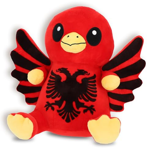 ProSx Kuscheltier I Individuell I Kuschelkissen aus Plüsch I Plüschtiere mit Flaggendesigns I Geschenkidee für Kinder & Erwachsene I 25-30cm I Teddy Buddy zum Kuscheln Baby & Mädchen (Albanien)