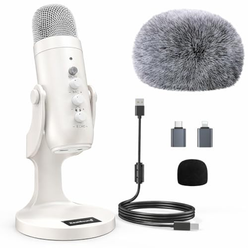 zealsound K66 Mikrofon (Weiß) und D65 Fell-Windschutz (Schwarz)
