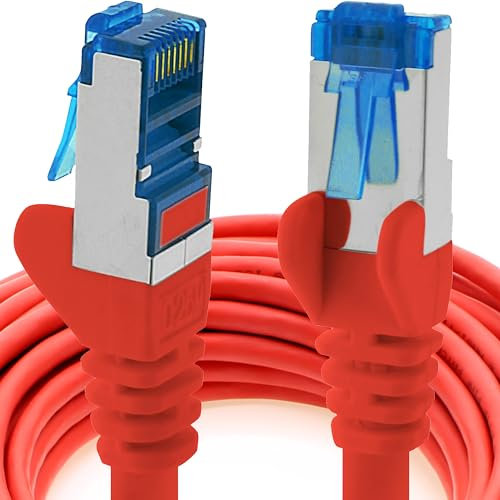 1aTTack.de CAT 6 Ethernet LAN Network Cable 1m Red 10pcs Set 10/100/1000/10000Mbps Patch Cable S-FTP Double Shielded PIMF 250MHz