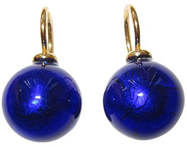 Ohr-Hänger Ohrringe Murano-Glas Perle blau 12 mm Durchmesser rund Sterling-Silber gold-plattiert 585 Goldschmiede-Arbeit Handarbeit Unikat Alltag