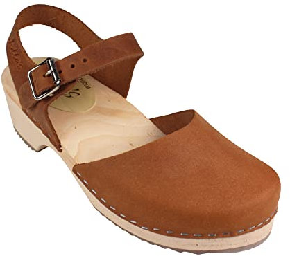 Lotta From Stockholm Low Wood - Schwedenclogs mit niedrigem Absatz - braunes geöltes Nubukleder - Größe EUR 40