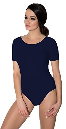 Aquarti Damen Ballett Trikot Kurzarm Gymnastik Tanz-Body, Farbe: Dunkelblau, Größe: 40