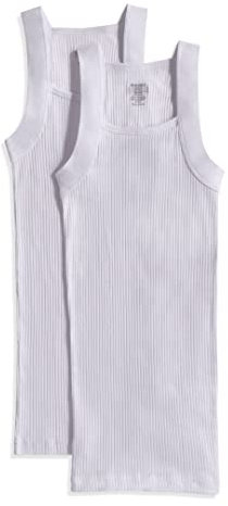 2(X)IST Men's Essential Cotton Square Cut Tank 2-Pack Base Layer Top, Pure White, M UK