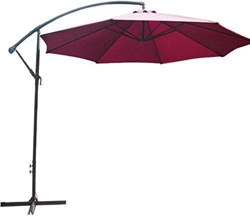 Green Bay Outdoor 3m Wine Cantilevered Garden Parasol Large Hanging Banana Umbrella with Crank Mechanism