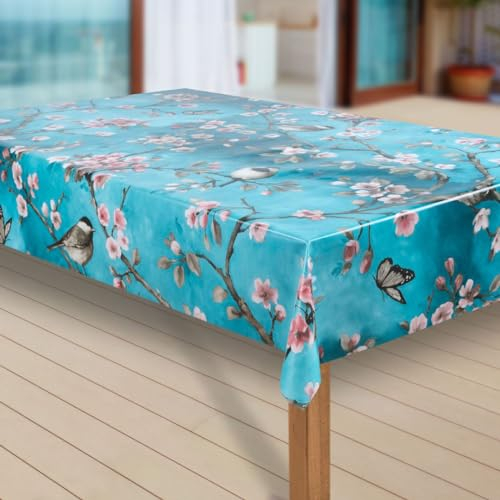 laro Wachstuch-Tischdecke Abwaschbar Garten-Tischdecke Wachstischdecke PVC Plastik-Tischdecken Eckig Meterware Wasserabweisend Abwischbar GAC, Muster:Kirschblüte, Größe:90x90 cm