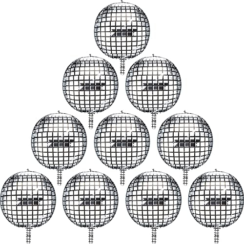 Gejoy Disco Foil Balloons Aluminum Mylar Helium Balloons 10 Pieces 22 Inch Silver 4D Large Mirror Metallic Balloons for Disco Dance Party Supplies Birthday Party Wedding Baby Shower