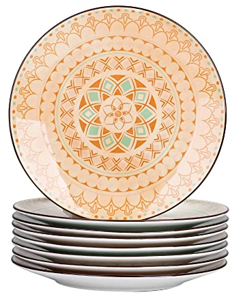 vancasso Speiseteller Porzellan, Tulip 8 teilig Flachteller, Serie Mandala, Geschirr Tellerset Ø 27 cm Frühstückteller Essteller