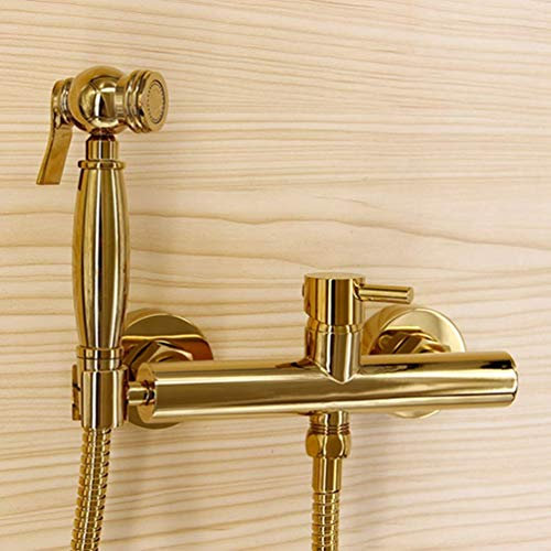 Bidet Robinet Set En Laiton Chaud Et Froid Rétro Toilette Vanne De Coin Poche De Douche À Main Lavage Voiture Pet Pulvérisateur Trou De Montage Distance 15 Cm, D'or