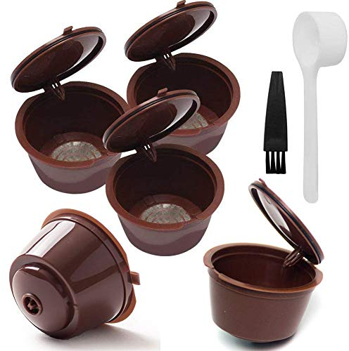 INTVN Ersatz Kapsel 5 Nachfüllbare Kapseln Wiederverwendbare Kaffee- Kapsel Kunststoff Edelstahl Filter Kaffeefilter für Dolce Gusto Kaffeekapsel mit Löffel und Pinsel