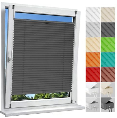 Allesin Plissee ohne Bohren Plissees Klemmfix Anthrazit 55x120cm(BxH), Plisseerollo Faltrollo mit Klemmträger, Jalousie Rollos für Fenster und Tür, Sichtschutz und Sonnenschutz