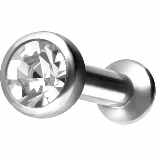 PIERCINGLINE Piercing Stecker Chirurgenstahl Triple Piercing Mini Labret mit Innengewinde FLAT-DISC + KRISTALL - Roségoldfarben, Schwarz, Goldfarben, Silberfarben