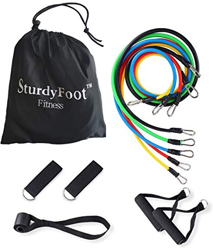 SturdyFoot 11-teiliges Set Widerstandsbänder Workout Übung Zugseil Yoga Fitness 5 Fitnessröhren Komplettes Home Gym Fitness
