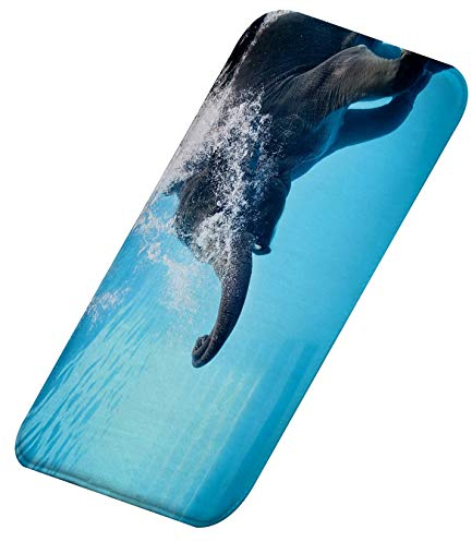 A.Monamour rutschfest Saugfähig Waschbar Badematte Lustiger Elefant Der Unter Wasser Blaues Wassertier Schwimmt Weich Flanell Badezimmerteppich Badteppich Badvorleger Badewanne Dusche Duschvorleger