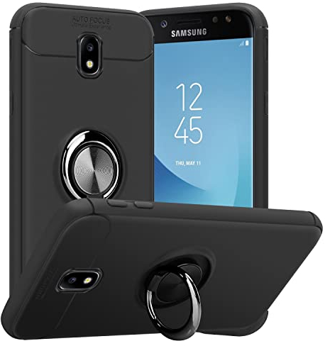 Cadorabo Hülle kompatibel mit Samsung Galaxy J3 2017 Schutzhülle TPU Silikon Case mit Ring Slim Kratzfest Weiche Gummi mit Rundumschutz Case Hülle für Galaxy J3 2017 in Schwarz