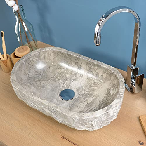 Marmor Waschbecken 50 cm oval in grau von WOHNFREUDEN - Mit Unikat Auswahl
